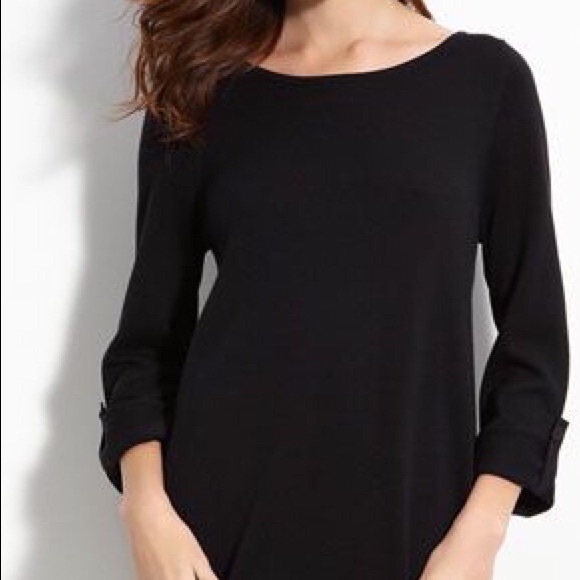 Black Oversized Crew Neck Tunic With Pockets - Picture 2 of 4
